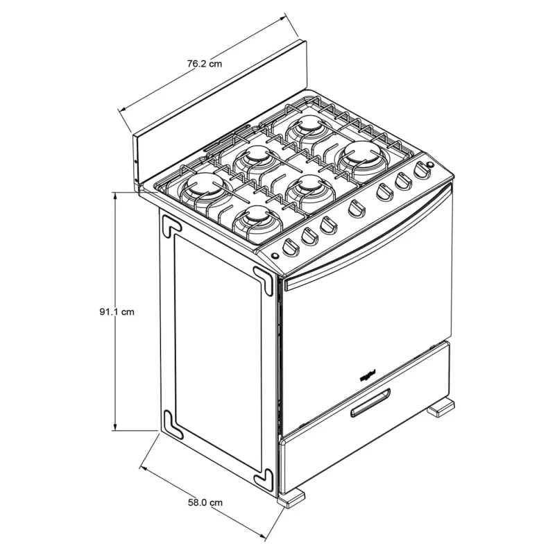 ESTUFA A GAS WHIRLPOOL DE 30" CON HORNO XPERT AIR FRY LWFR5050